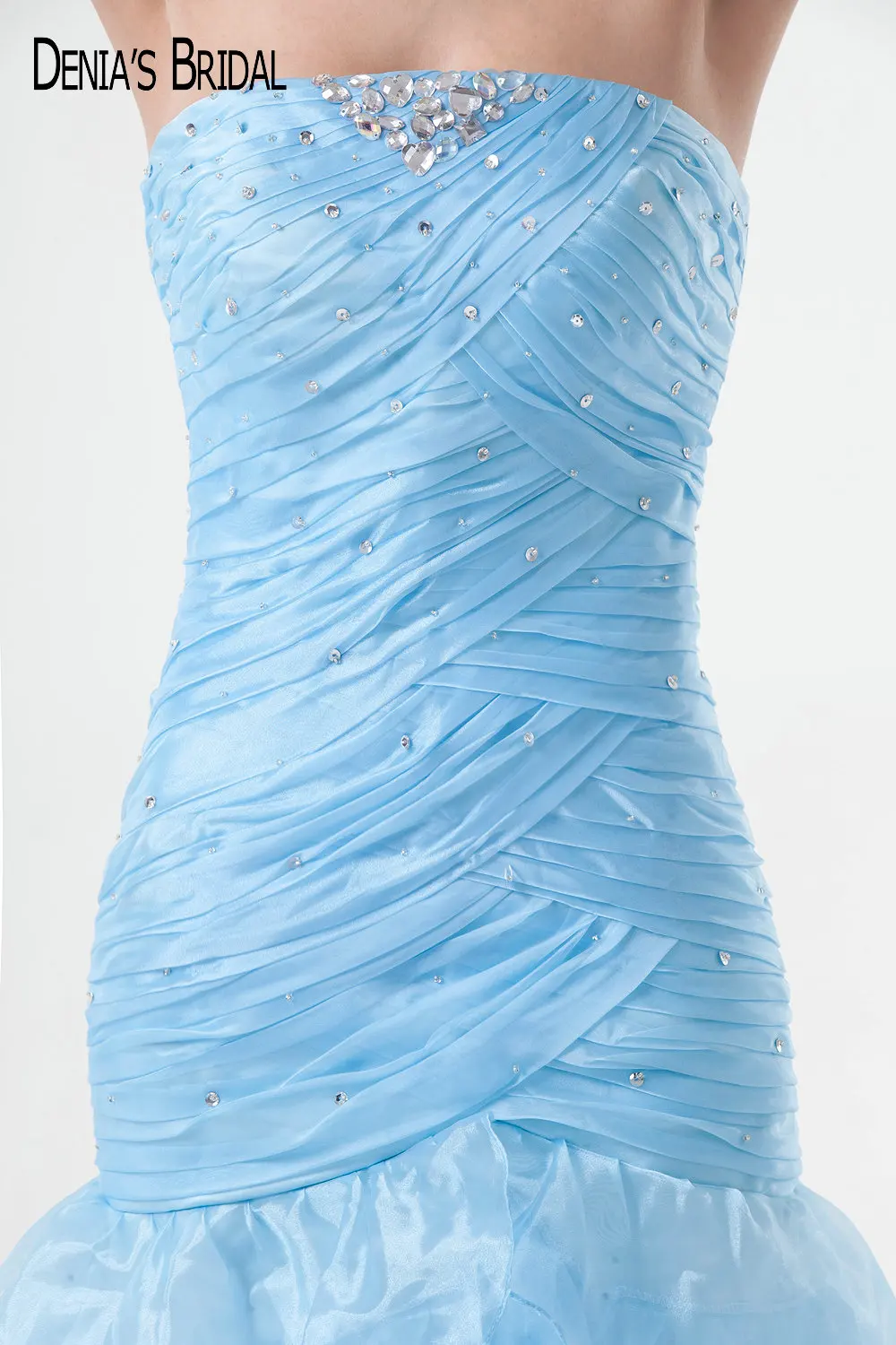 Синее вечернее платье-Русалка с оборками без бретелек | Свадьбы и торжества