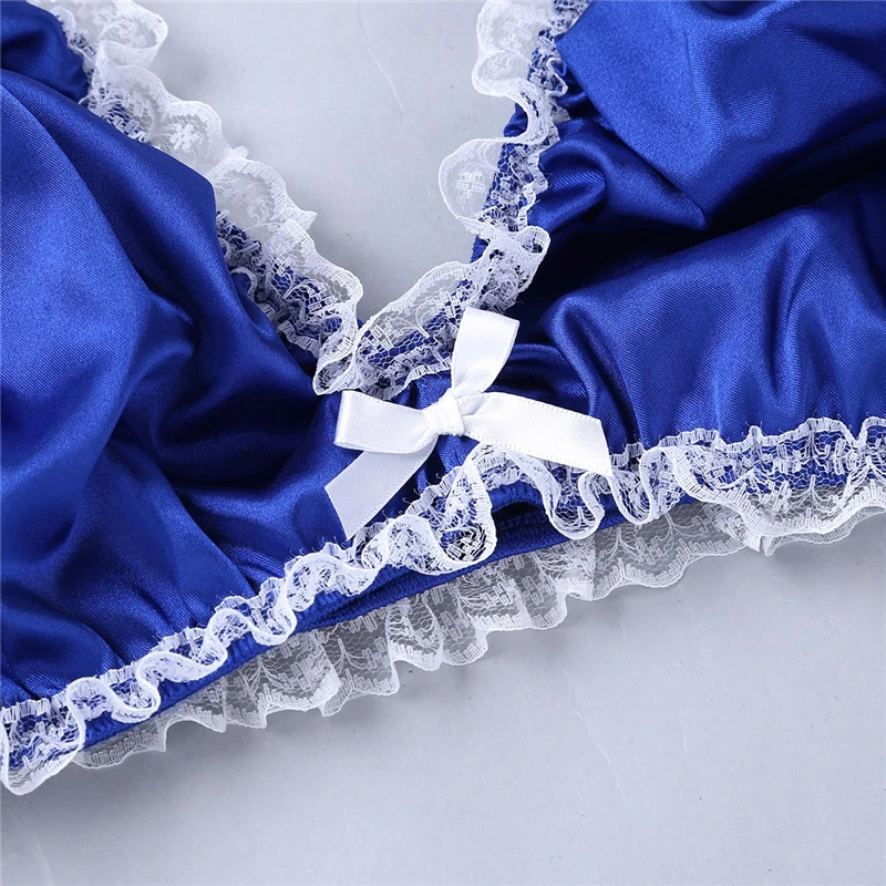 2 шт. мужской модный Блестящий атласный кружевной комплект нижнего белья с рюшами