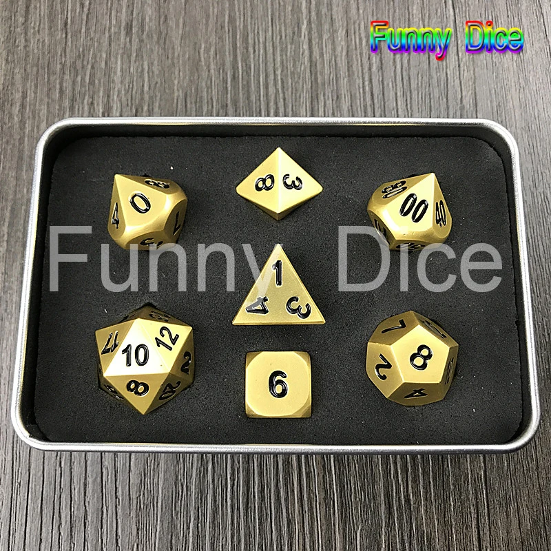 Набор золотых и серебряных матовых Металлических Кубиков 7 RPG D4 D6 D8 D10 D% D12 D20 игральные кости с коробками для мужчин подарок, настольная игра Dados Die