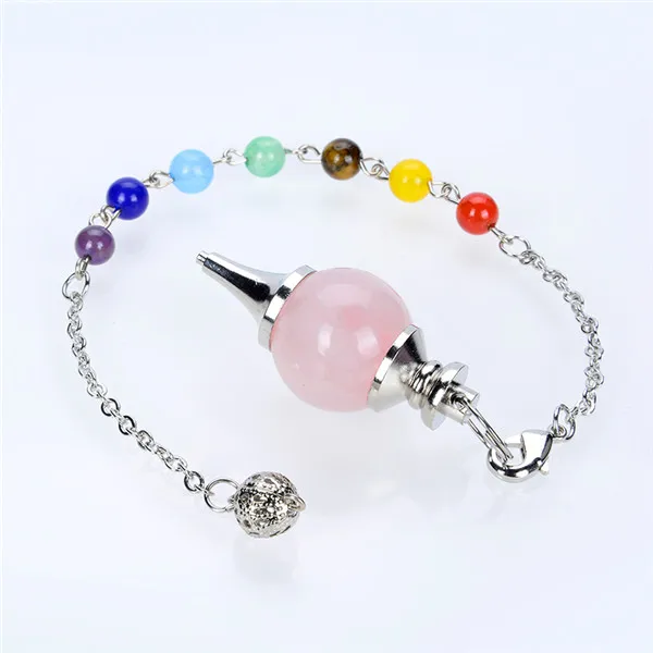 Pink Crystal Натуральный камень, фиолетовый с украшением в виде кристаллов сердолик, опал Лазурит КВАРЦЕВЫЙ шар цепи Биолокация кулон ИСЦЕЛЕНИЕ маятник с чакрами с натуральным жемчугом бусины цепи - Окраска металла: Pink Crystal