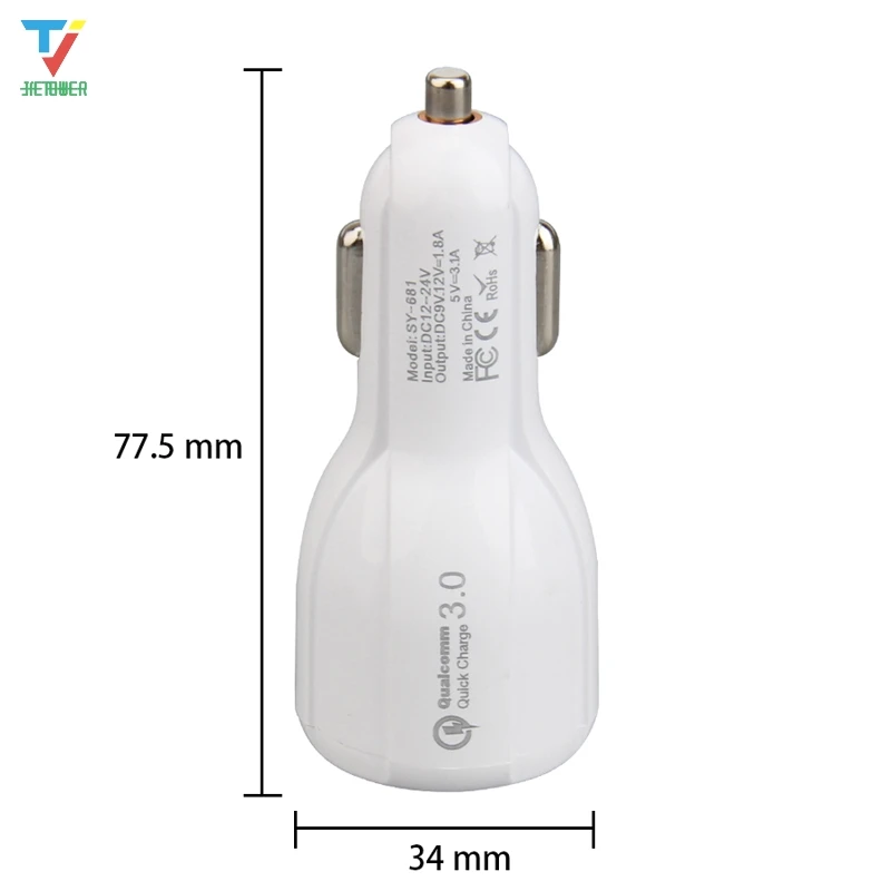 

300pcs/lot High Quality qc 3.0 qc3.0 Car Charger on-board Charger Cigarette Lighter Fast Charging for Huawei 5V/9V/12V 3.1A