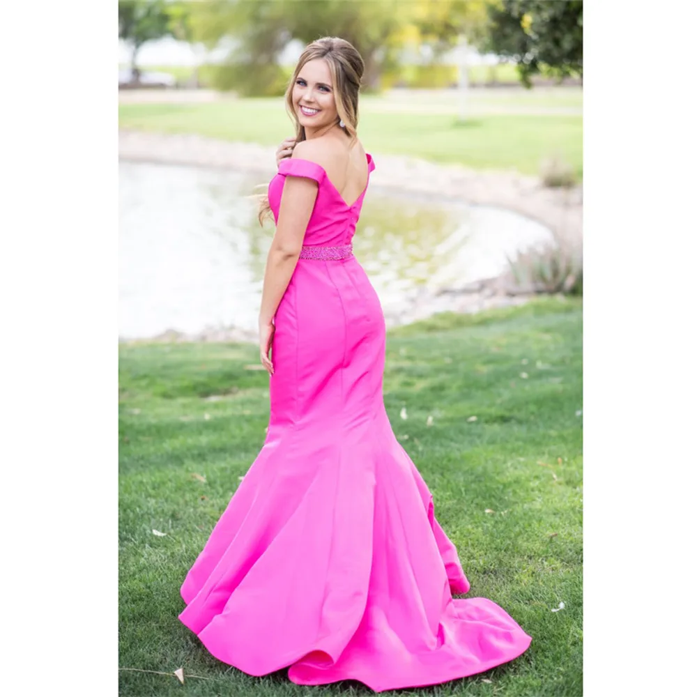 HONGFUYU с открытыми плечами Robe de Soiree длинное платье Русалка для выпускного вечера элегантные свадебные атласные вечерние платья с коротким шлейфом
