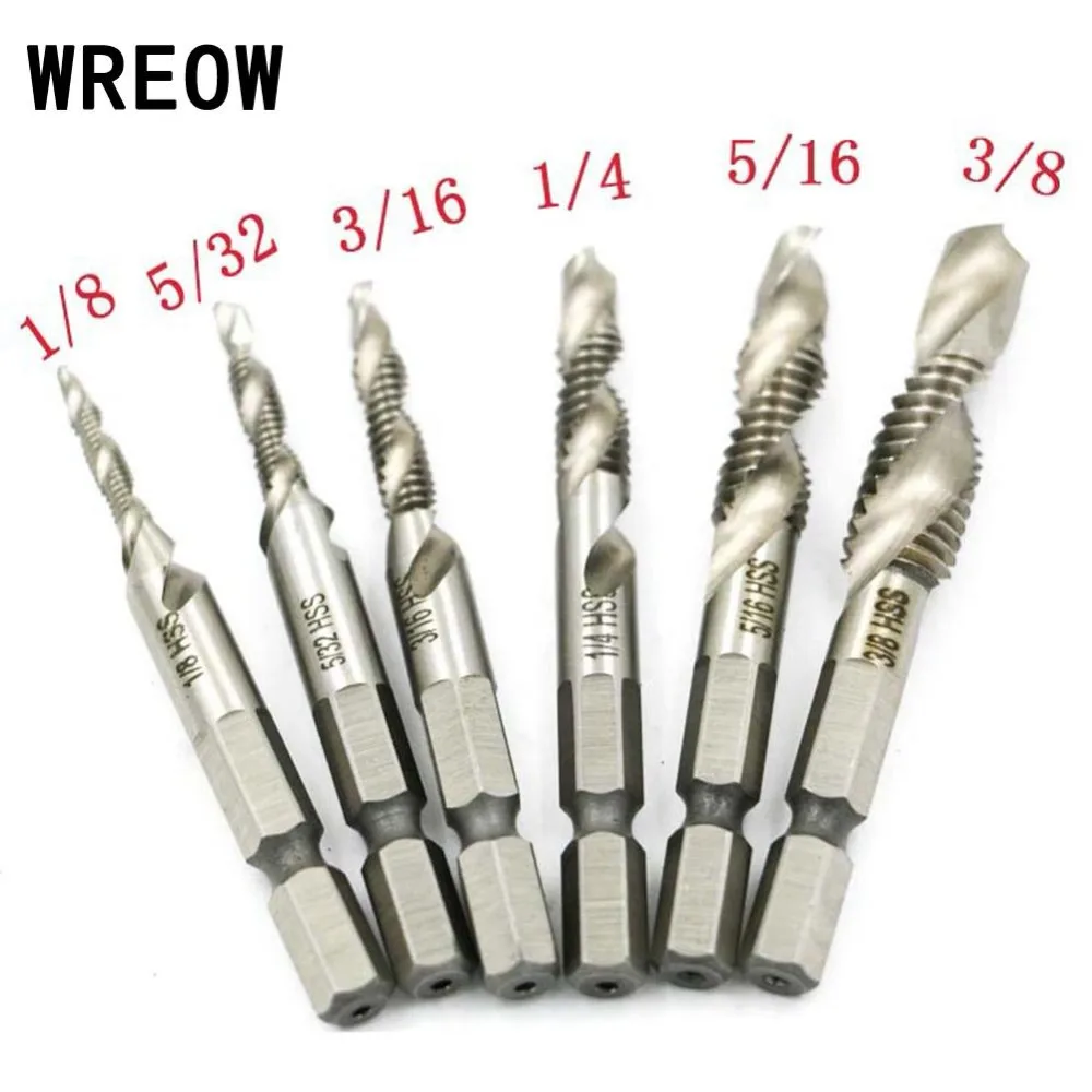 

Hot 6Pcs 1/4 Hex Shank High Speed Steel HSS Thread Spiral Screw Composite Taps Countersink Drill Bits Set Chamfering Tool