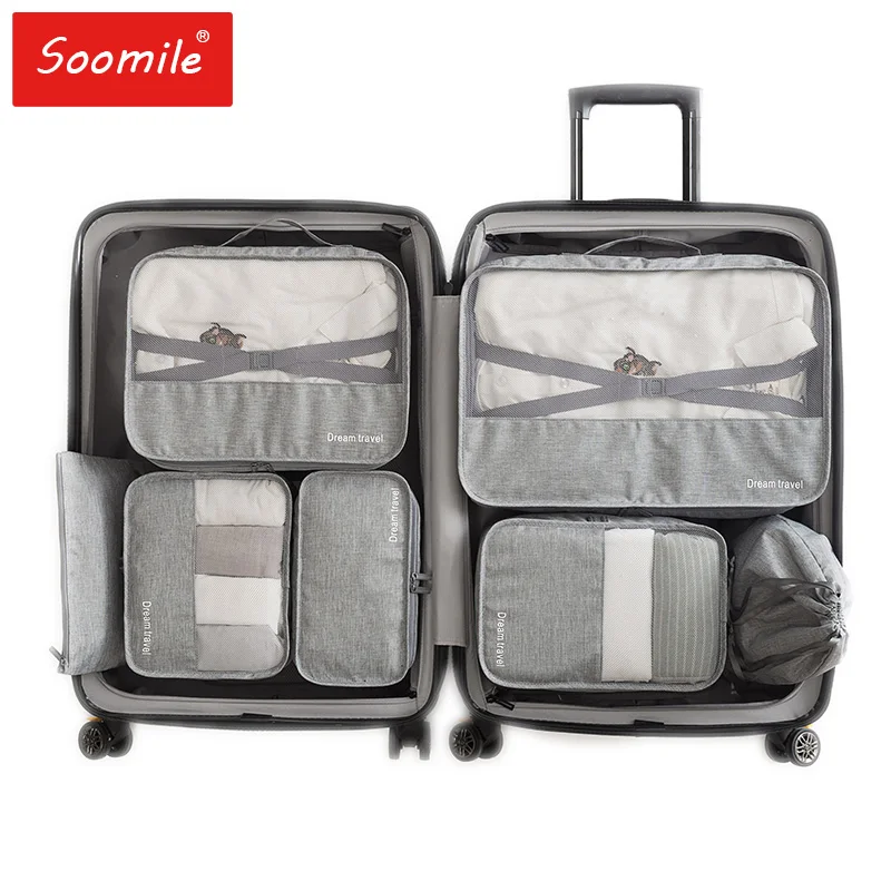 

Soomile High-grade 7PCS set Travel Bag Business Luggage Suitcase Organiser For Clothes Waterproof Tidy Pouch Packing Cube 2022