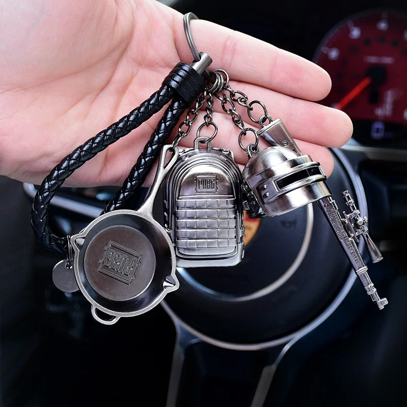 High Quality PUBG Arms Mini Model Metal Keychains Helmet 98K Backpack Pan Key Ring Car Purse Men Chains Holder Trinkets Gift | Украшения и