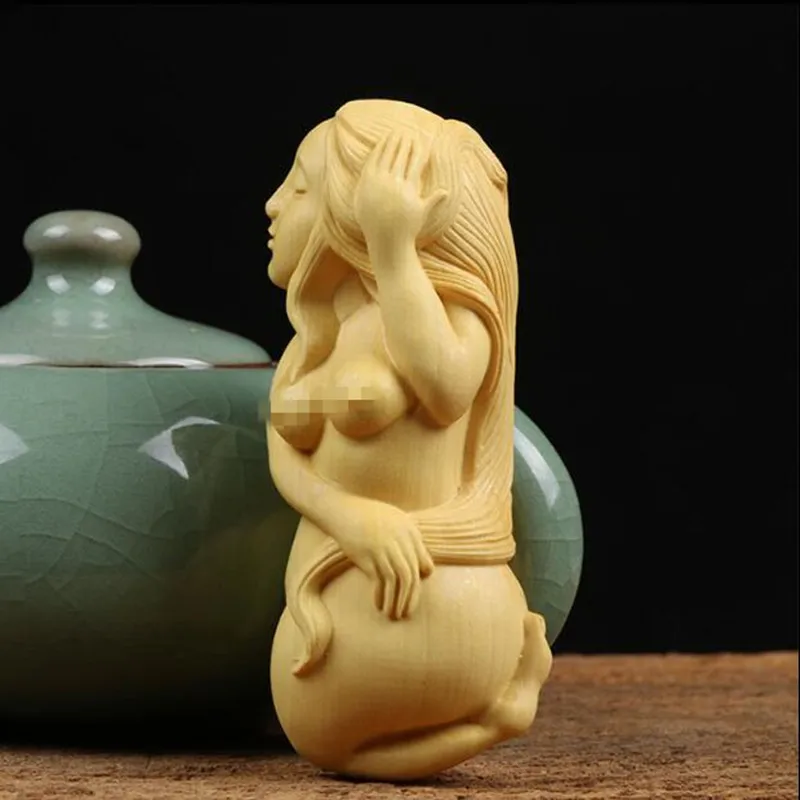 WSHYUFEI Boxwood резьба по дереву ручная ремесло дерево креативная женщина|Статуи и