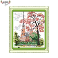 joy sunday church home decor f791 14ct 11ct counted stamped the village church needlepoints embroidery cross stitch kit