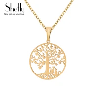 couple cats under tree of life pendant stainless steel necklace for women men gold color statement necklace jewellery gift