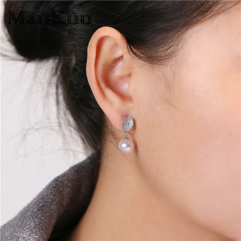 ManKuu Classic Dangle Earrings For Women 8-9mm Natural Round Freshwater Pearl Drop 925 Sterling Silver | Украшения и аксессуары