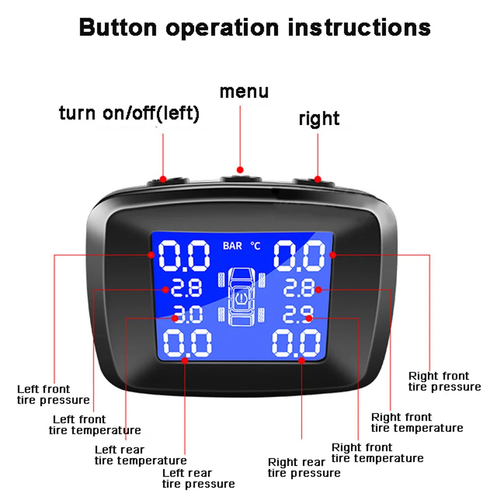 Car Tire Pressure Monitoring System Cigarette Lighter Plug TPMS LCD Display Waterproof 4 External Internal Sensors USB Charging |