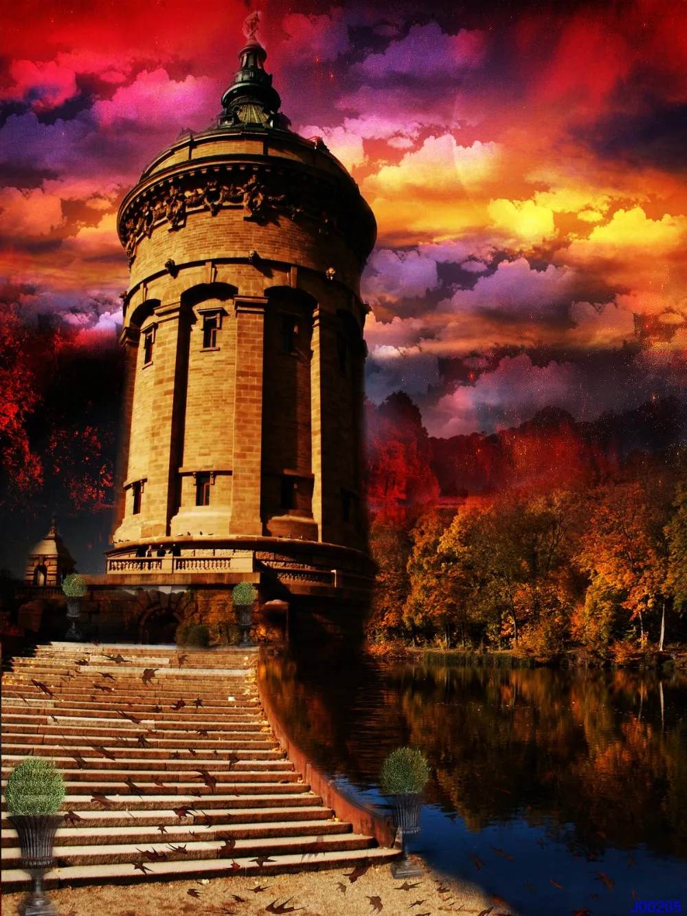 

VinylBDS Nature Backdrops Red Night Sky Castle Backgrounds For Photo Studio For Wedding Photography Backdrop