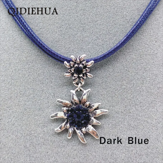 dark blue Новинка, модное серебряное ожерелье из подсолнечника, подвеска, блестящие белые стразы, ожерелье для женщин, Октоберфест, веревочная подвеска, чокер, опт - Окраска металла: dark blue