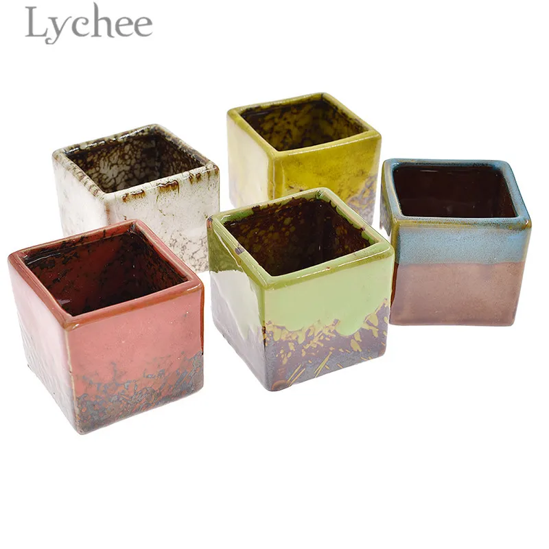 Lychee мини Глазурованный керамический цветочный горшок Квадратный кашпо для