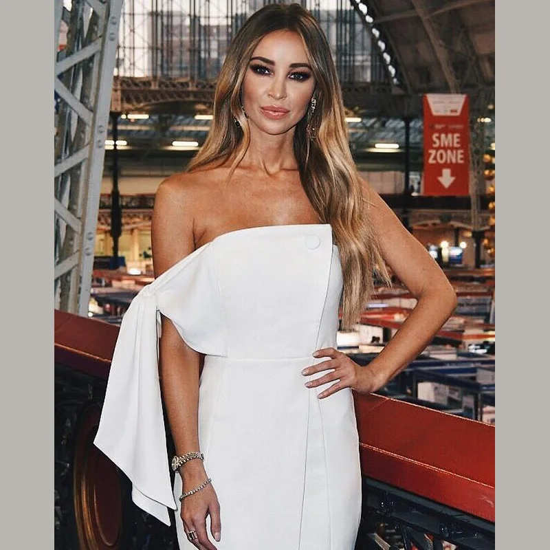 Herve Leger Babe Бандажное платье элегантное женское на одно плечо 2018 летние белые