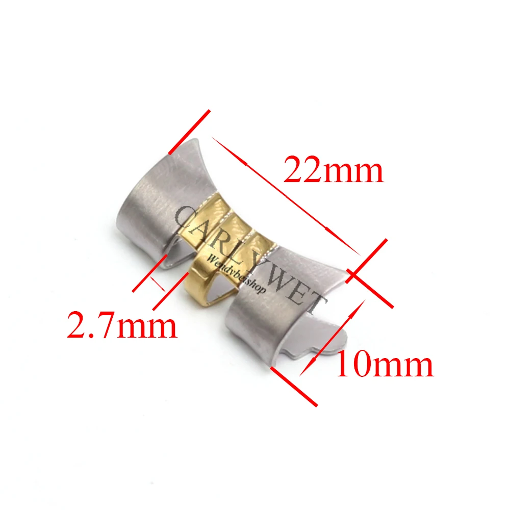 Rolamy 13 17 19 20 22mm New Stainless Steel Silver WatchBand Bracelet Middle polished Curved end Parts 2pcs for strap Rolex