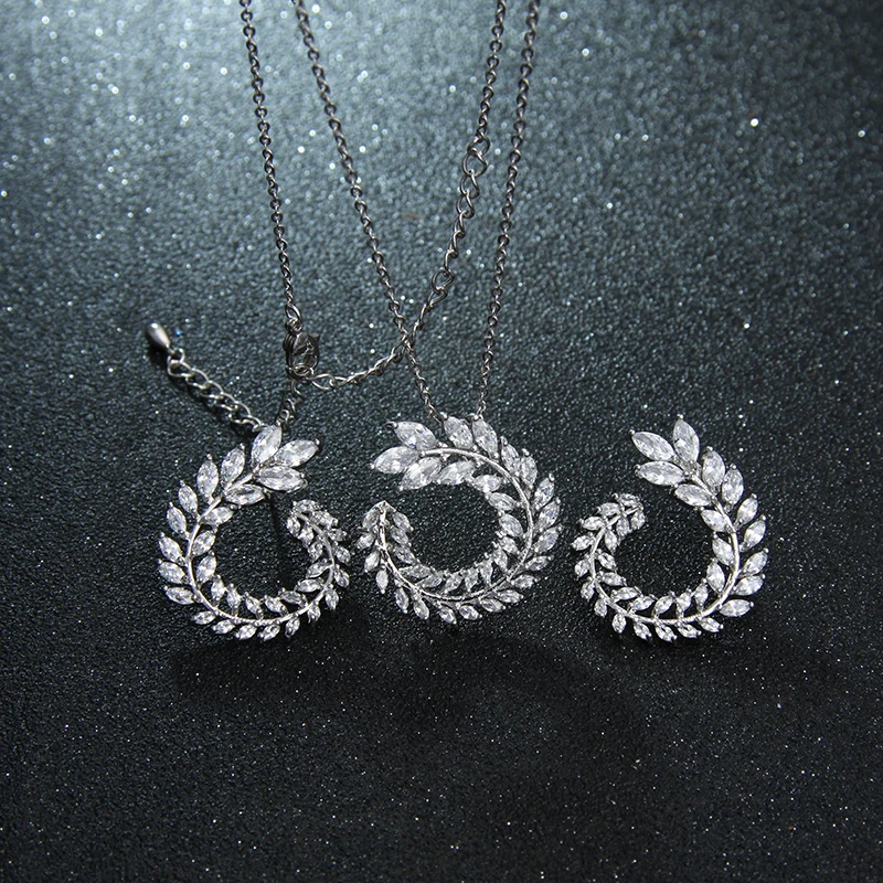 Новый Роскошный ААА Циркон Оливковая ветвь Форма кулон набор для Для женщин