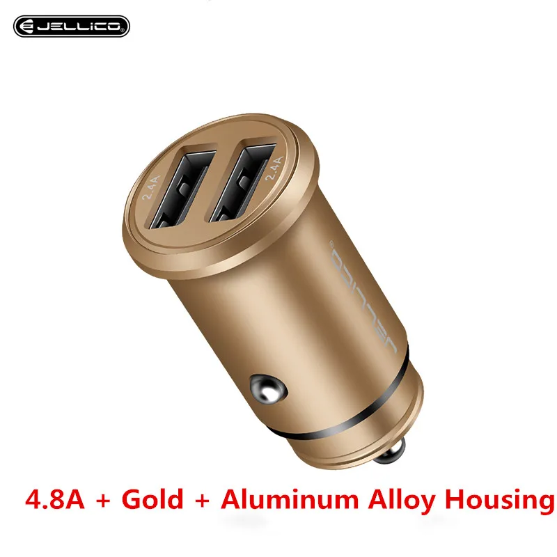 Jellico металлическое мини USB Автомобильное зарядное устройство для iPhone Xiaomi Tablet Dual USB Автомобильное зарядное устройство для телефона адаптер 5 в 4.8A быстрое зарядное устройство автомобильное зарядное устройство - Тип штекера: 4.8A Gold