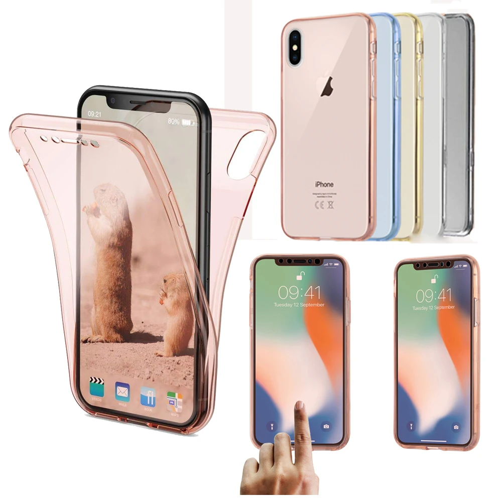 Прозрачный мягкий чехол из ТПУ с полным покрытием на 360 градусов для iPhone 8 Plus X 6S 7 XS