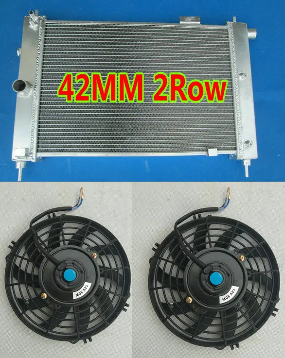 Radiator And Fans 2 ряда 42 мм Алюминий радиатор+ вентиляторы для Kadett E Vauxhall Astra Mark II MK2 2.0i 16 V GTE ручной 2.0L 1983-1991 85 86 87 90 89 88 - Цвет: Radiator And Fans