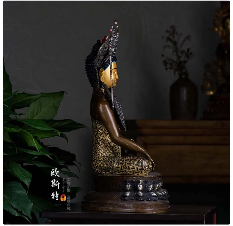 48 см Большая Огромная-хорошая фигура Будды-Тибет Лхаса Jokhang храм Юэ Будды статуя