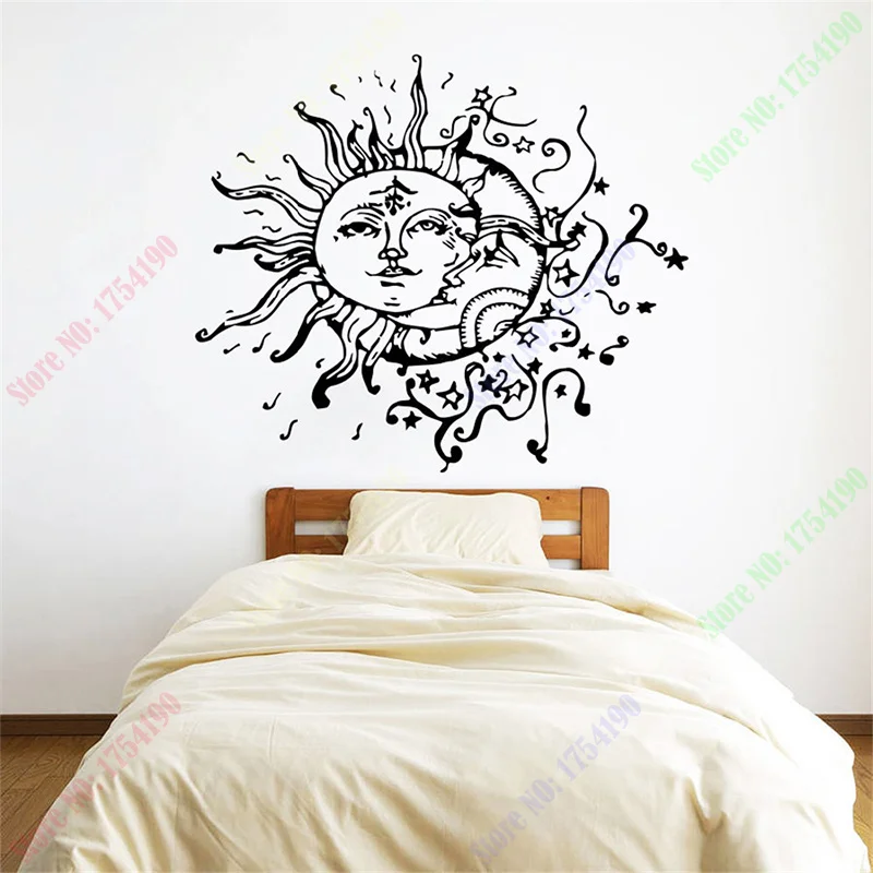 Наклейка на стену солнце луна полумесяц двойные этнические звезды ночной символ