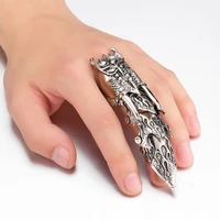 fashion dragon ring design long rings for men finger jewelry punk alloy silver color big ring 2020 trendy jewellery accessories