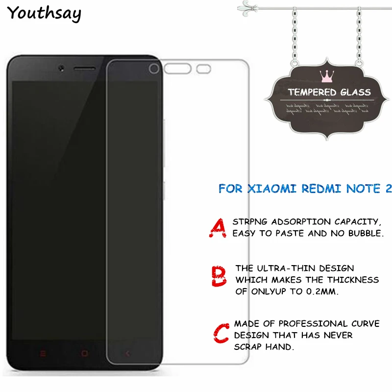 Protector de pantalla para Xiaomi Redmi Note 2, cristal templado ultrafino, pel&iacute;cula protectora HD para Xiaomi Redmi Note 2-0