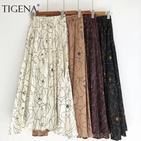 tigena 90cm bohemian long maxi skirt women 2021 summer korean fashion print chiffon skirt female boho sun high waist skirt