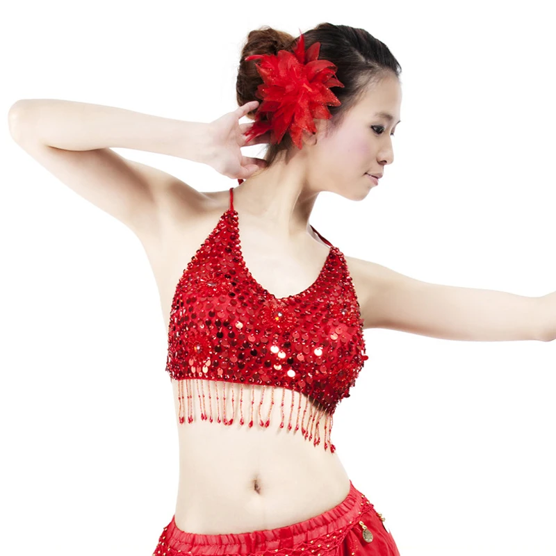 Костюм для танца живота блестящий цветочный топ с блестками и бусинами стильная