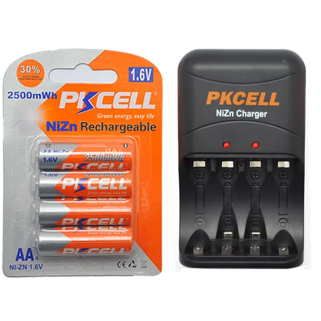 4pcs vs 1pc charger Pkcell Горячая 8 шт/2 шт в упаковке 1,6 в Ni-Zn AA Аккумуляторы 2500 mwh+ 1 шт перезаряжаемые AA/AAA NiZn 8186 зарядное устройство - Color: 4pcs vs 1pc charger