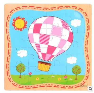hot-air Balloon Новые 16 шт деревянные Мультяшные животные Развивающие головоломки игрушки для детей - Цвет: hot-air Balloon