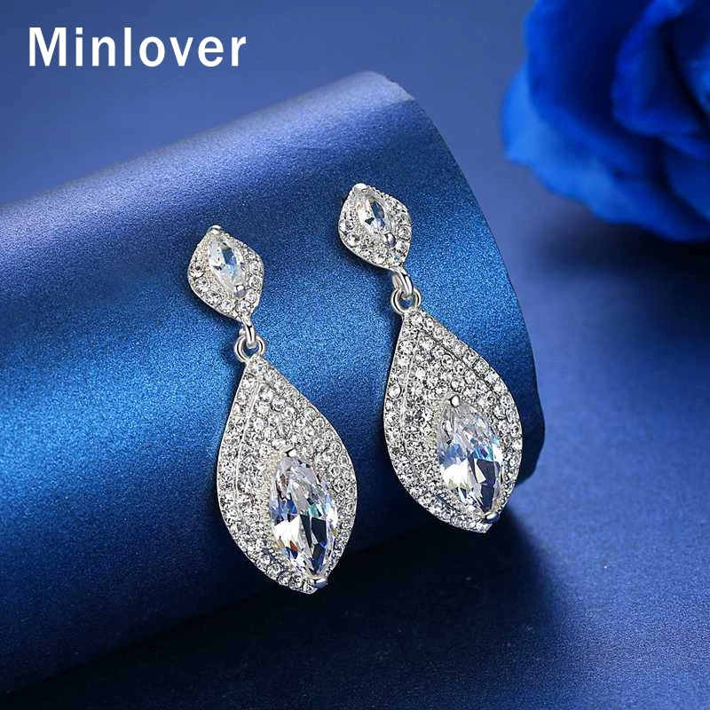 Minlover камни в форме капли кулон простые серьги с подвесками серебристого цвета