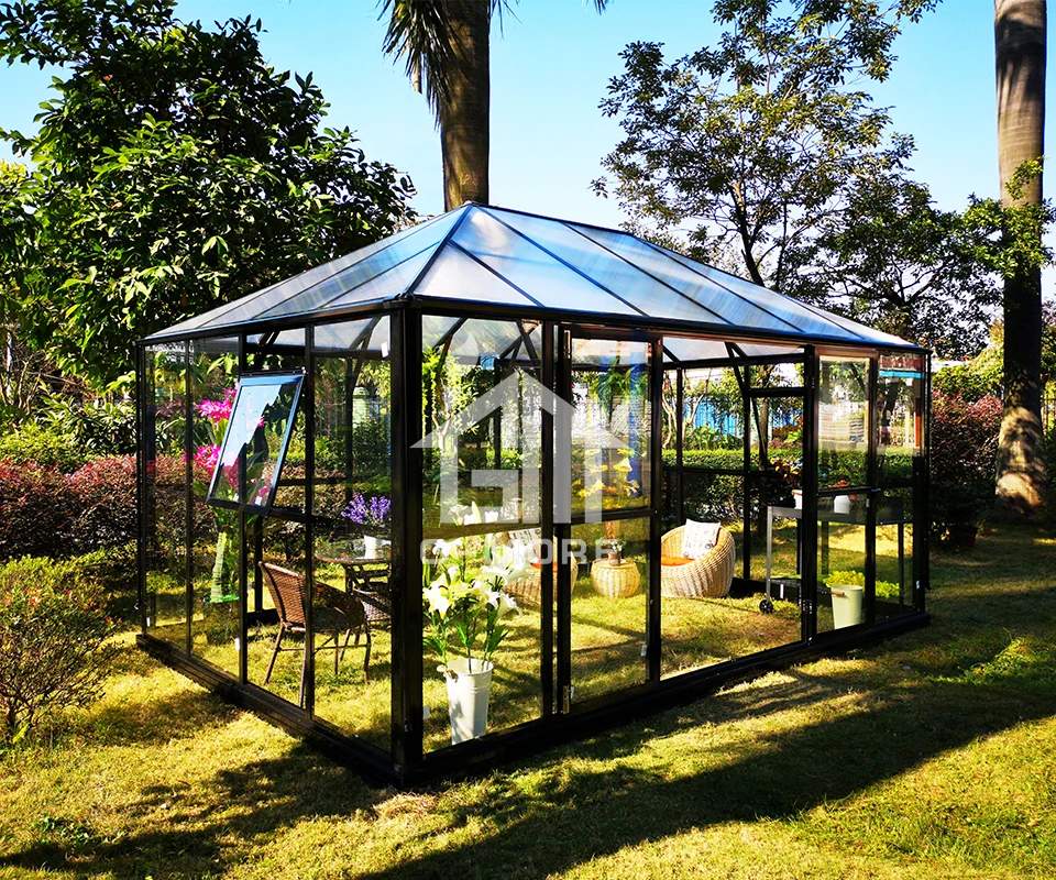 Теплица Gazebo/Invernadero черная с двойным стенным стеклом (9 7 дюйма x 14 3 12 8 м2 6 мм полый ПК