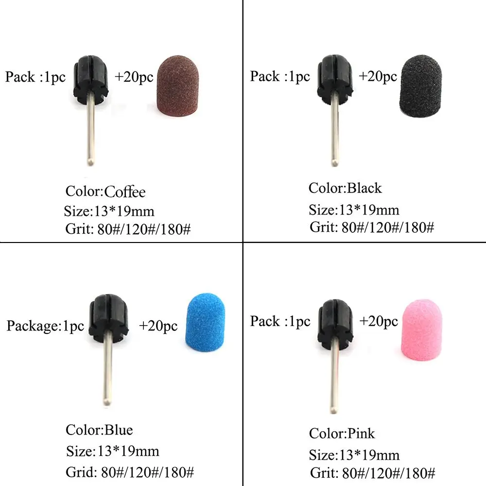 20pcs 13*19mm Sanding Block Caps Plastic Professional Pedicure Foot Care Tool Electric Nail Art Sand Polishing Accessories