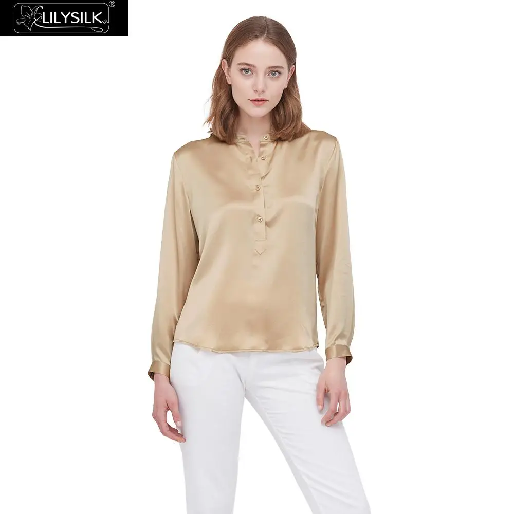 LilySilk шелковая блузка с воротником стойкой Повседневная Женская Новинка