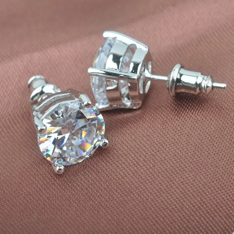 Классический круглый дизайн белый кубический цирконий Для женщин Серебряные