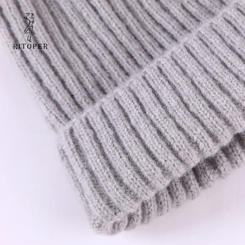 

RITOPER Winter Beanies High Quality Lady Beanies Women Hats For Autumn Warm Lining Knitted Caps Wool Hat Female New Wholesale