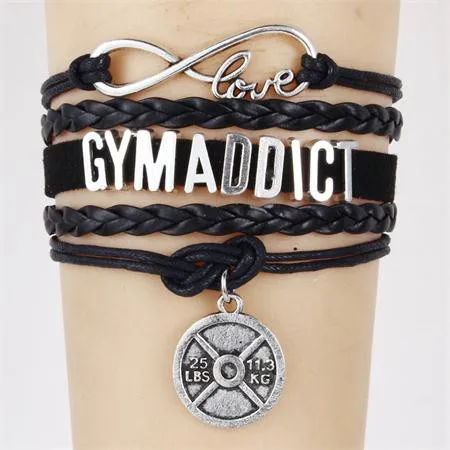 (10 шт./лот) браслет Infinity Love GYM "Addict" Очаровательная кожаная веревка