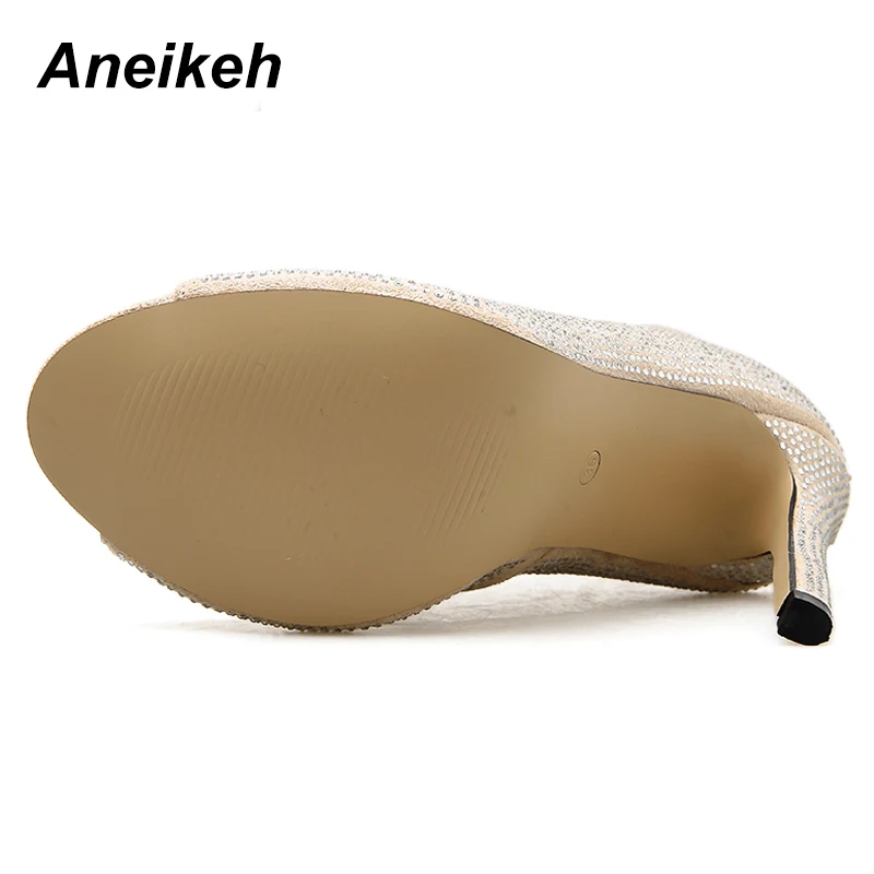 Aneikeh/ г. Весенние ботильоны из PU искусственной замши женская обувь с глубоким v-образным вырезом и стразами ботинки «Челси» на высоком каблуке, туфли-лодочки слипоны на тонком каблуке