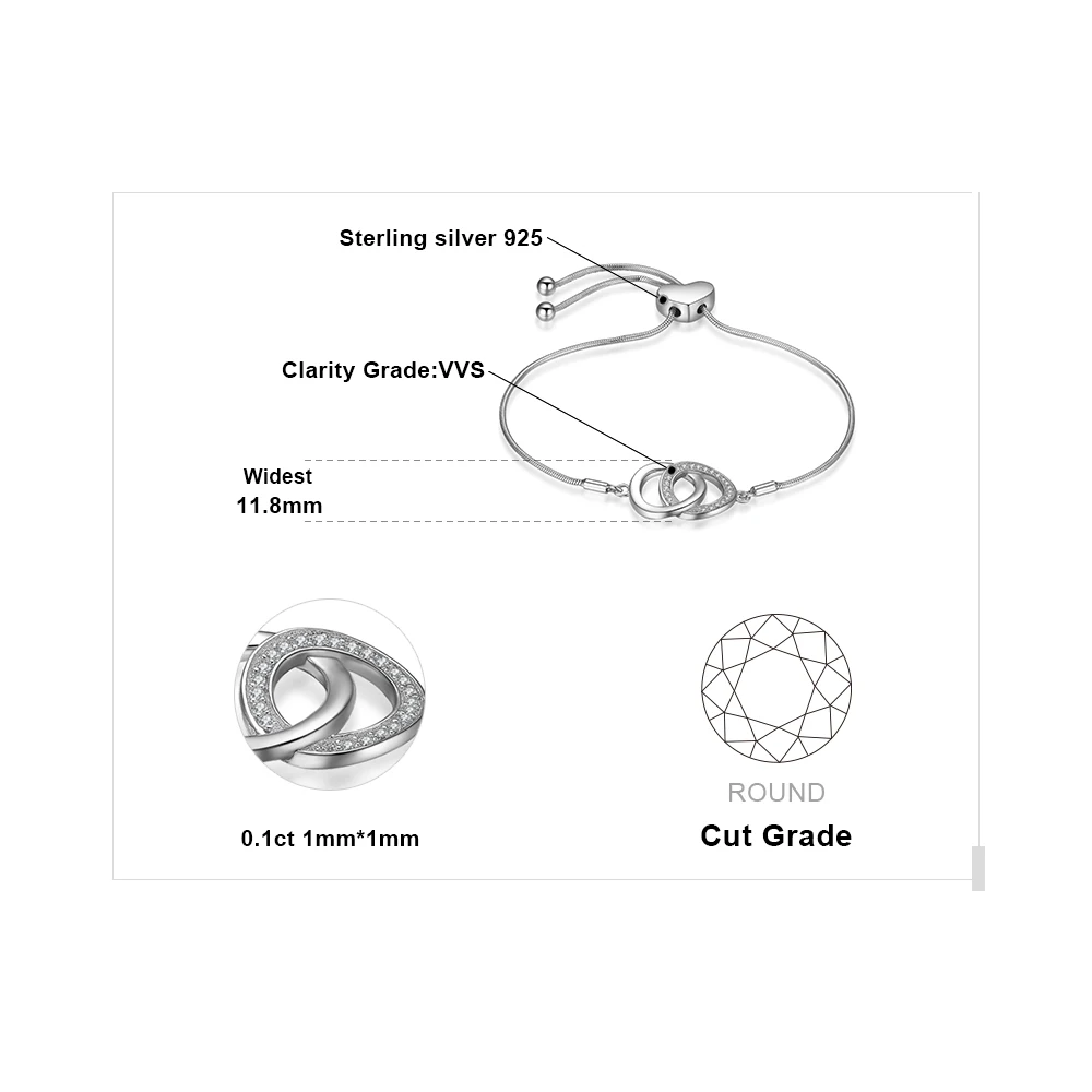 JewelryPalace Асимметричная двойная петля 0.1ct регулируемый браслет 925 Браслеты