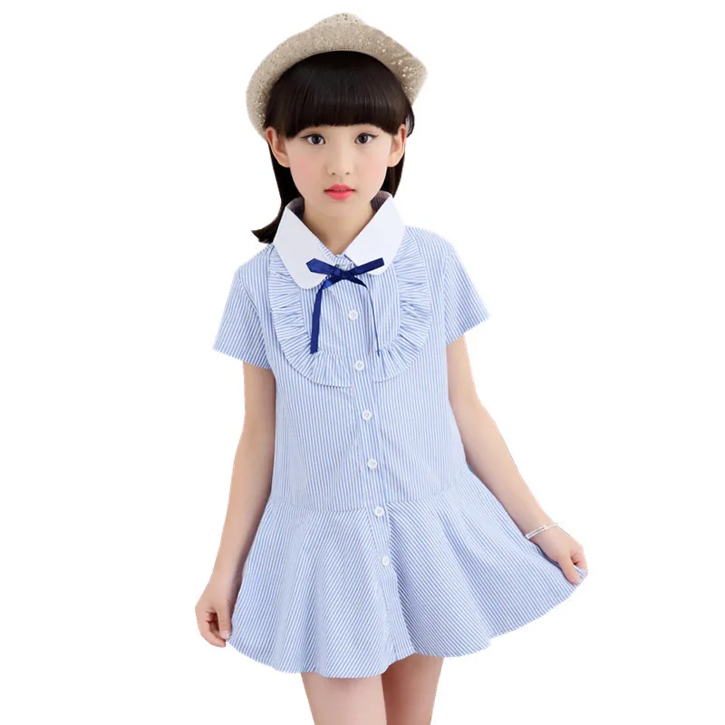 Dresses for Girls Summer Stripe Shirts Vestdio Infantil Kids Casual Dress Children Blouses Clothes 4 6 7 8 9 10 12 Years | Детская