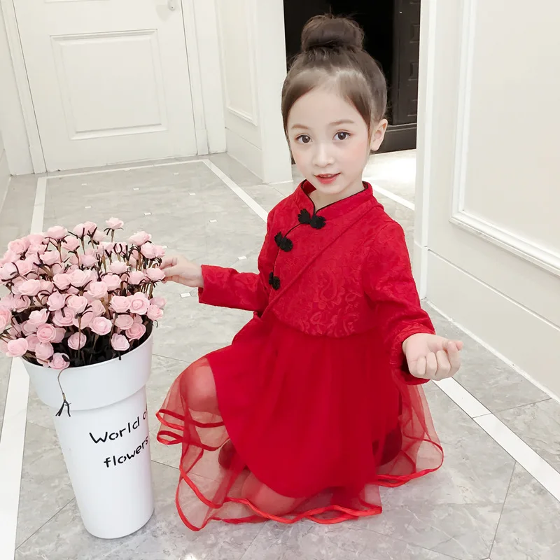 Thickening Baby Girl Princess Embroidery Dress Winter Vestido Meninas 2019 Autumn New Girls Long-sleeved Chinese Vintage | Детская