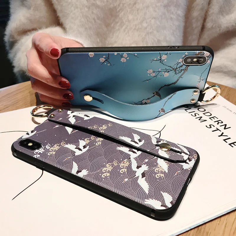 Чехол с ремешком на запястье для iphone 11 Pro XS Max X XS XR, мягкая задняя крышка из ТПУ с кольцом на палец для iphone 7, 8, 6, 6s Plus, 5S, SE, подставка