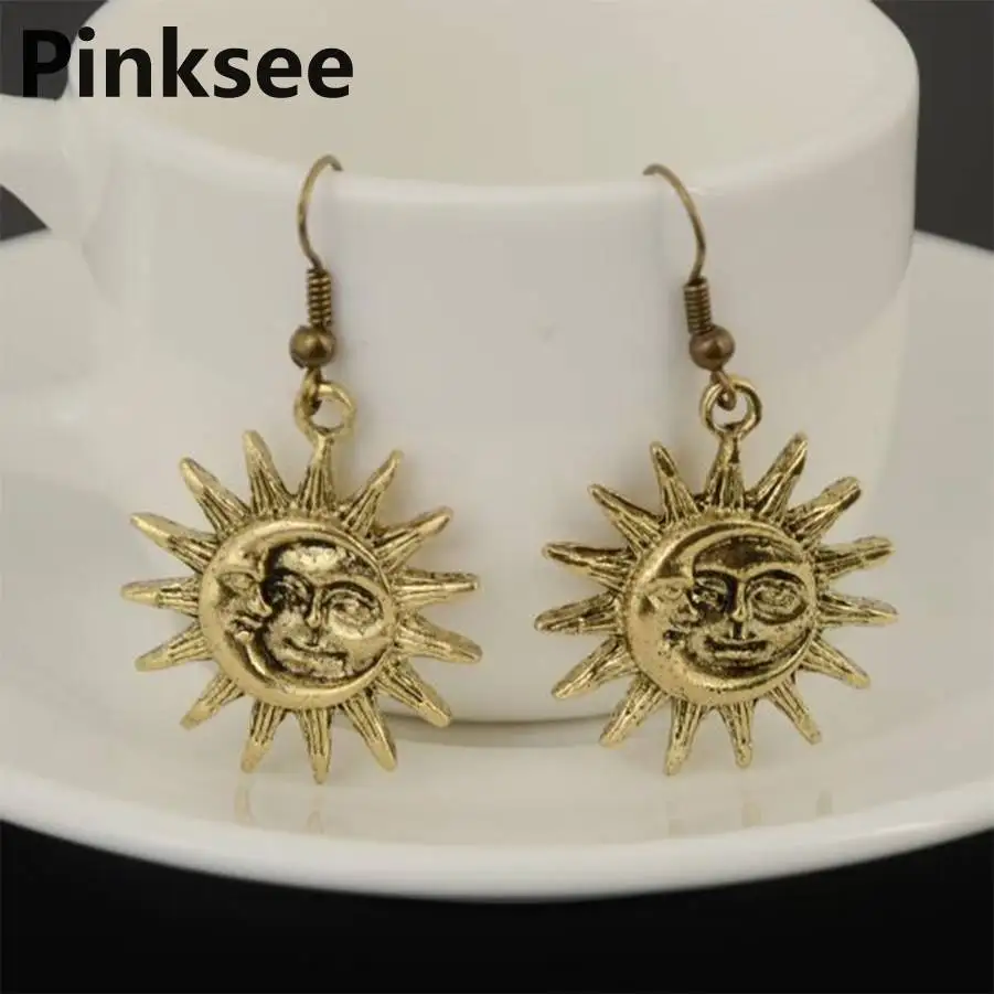 Fashion Dangle Drop Earrings Retro Vintage Sun Moon Pendant for Women Brincos Jewelry Accessories | Украшения и аксессуары