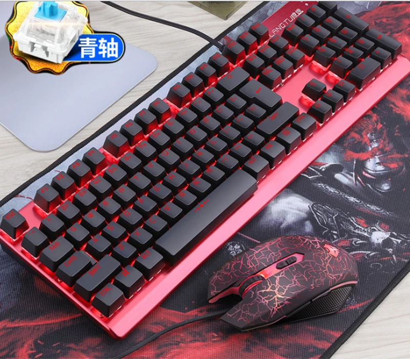 Black-Red Light Многоцветная Радужная светодиодный с подсветкой механическое ощущение USB Проводная игровая клавиатура и мышь комбо для работы или игры, полный размер - Цвет: Black-Red Light