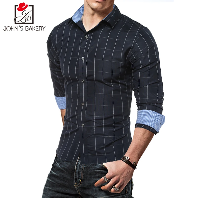2017 Новая мода бренд Для мужчин рубашки тонкие линии сетки платье рубашка с