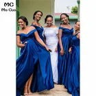 Оптовая продажа 2019 готовое Африканское свадебное платье темно-синие платья подружки невесты для свадьбы атласные платья с открытыми плечами для подружки невесты