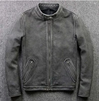 2022 vintage italy europe mens fashion genuine cowhide leather coat male winter short jacket grey plus big size xxxxxl 4xl 5xl