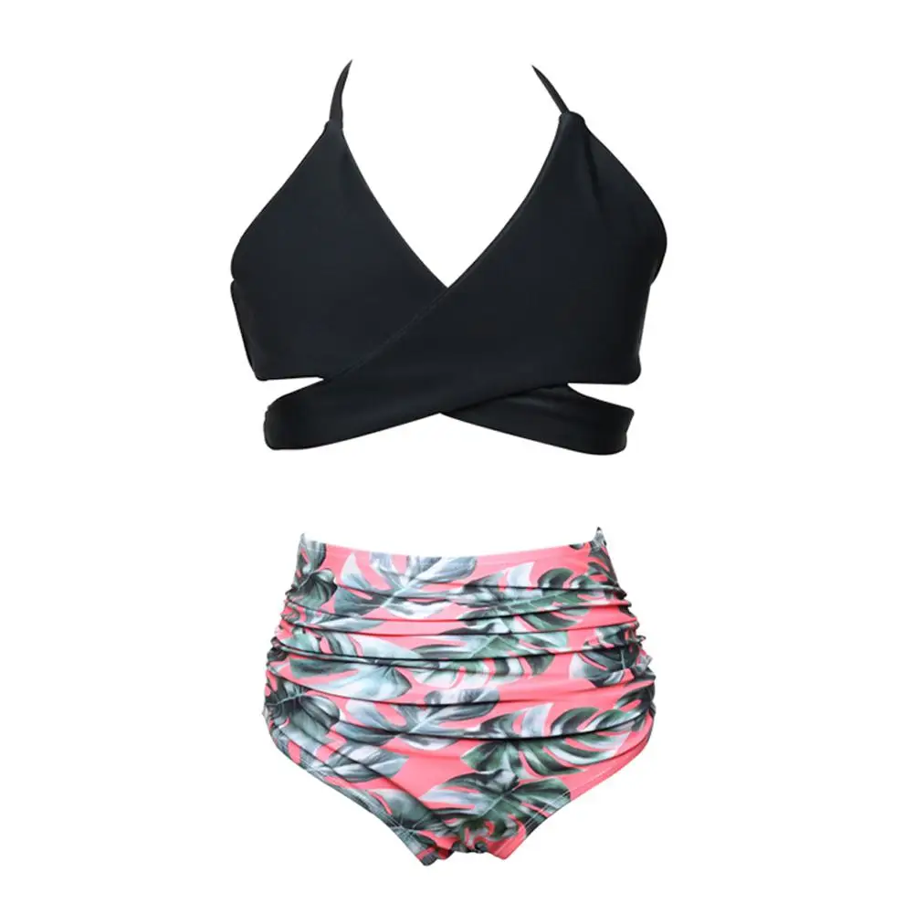 KIDLOVE Parent-child Swimwear Sling Bra High-waisted Shorts Bikini Set Bathing Suit Beach Wear Mother and Girls Swimming Clothes | Мать и