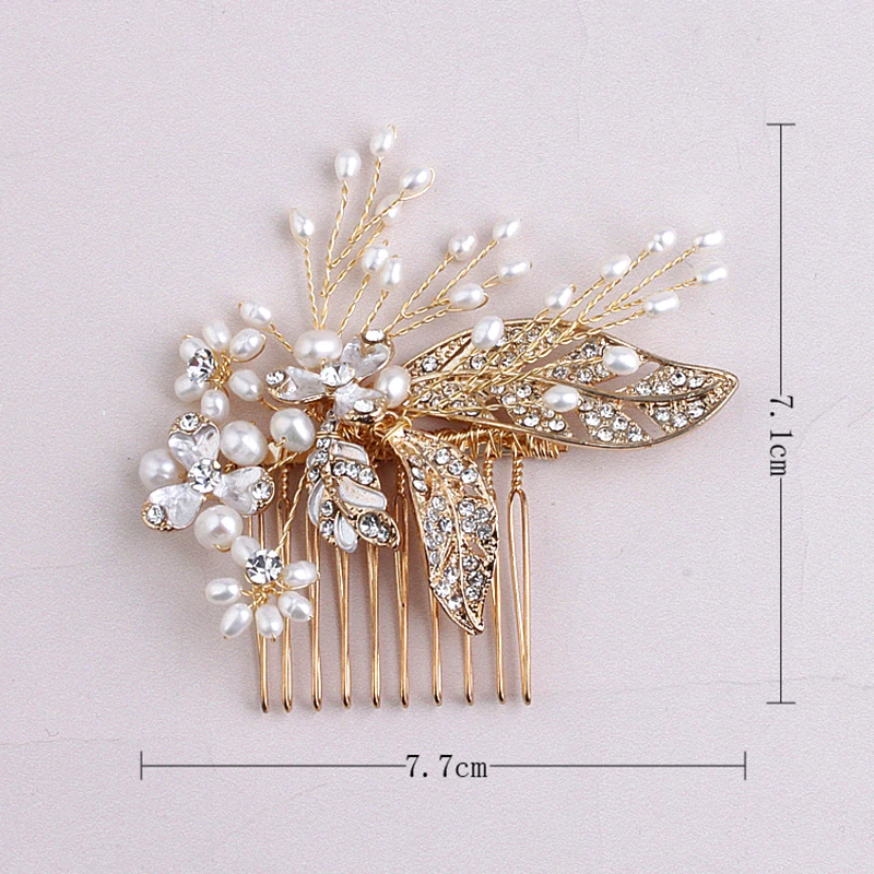 Золото Цвет корейский стиль со стразами и оставить цветок волос гребень для